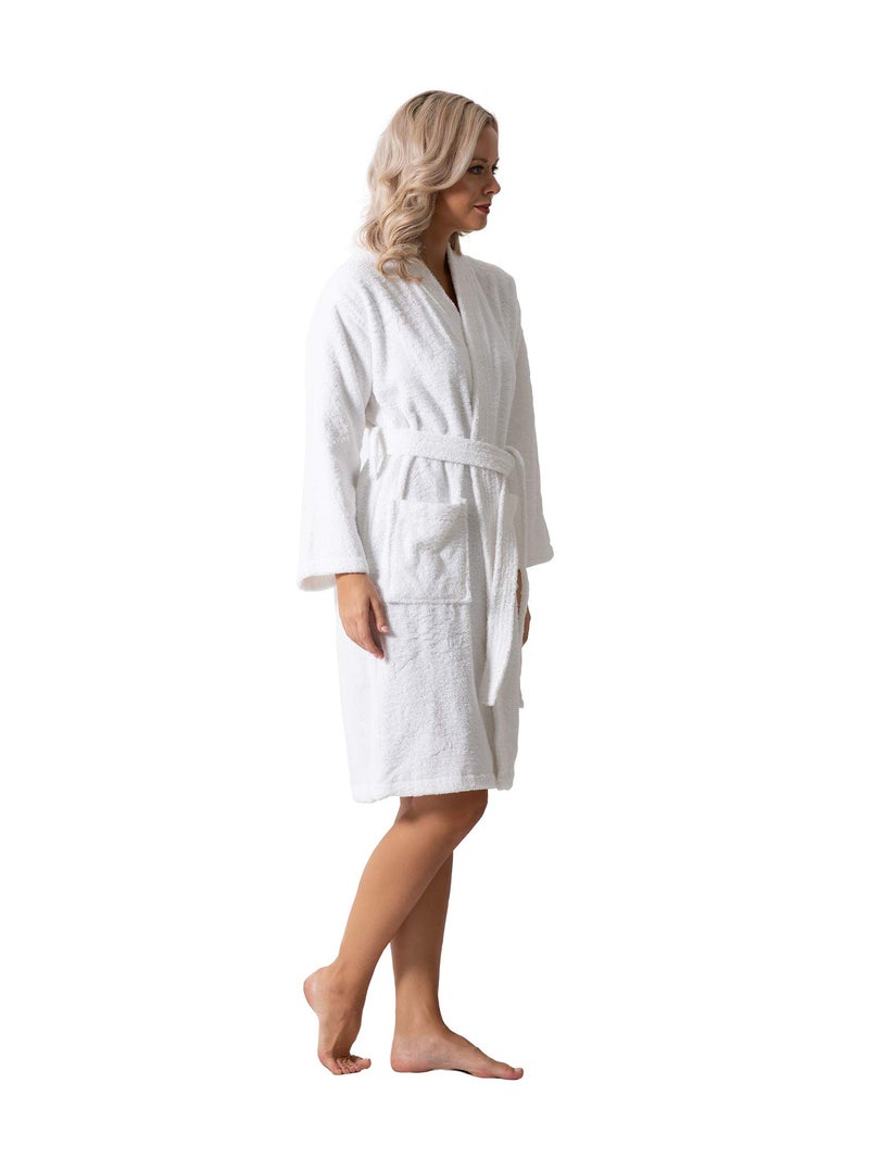 Turkish Linen روب حمام تركي فاخر بياقة كيمونو من قطن سوبر ناعم ماص للماء للنساء (أبيض، متوسط) - Image 2